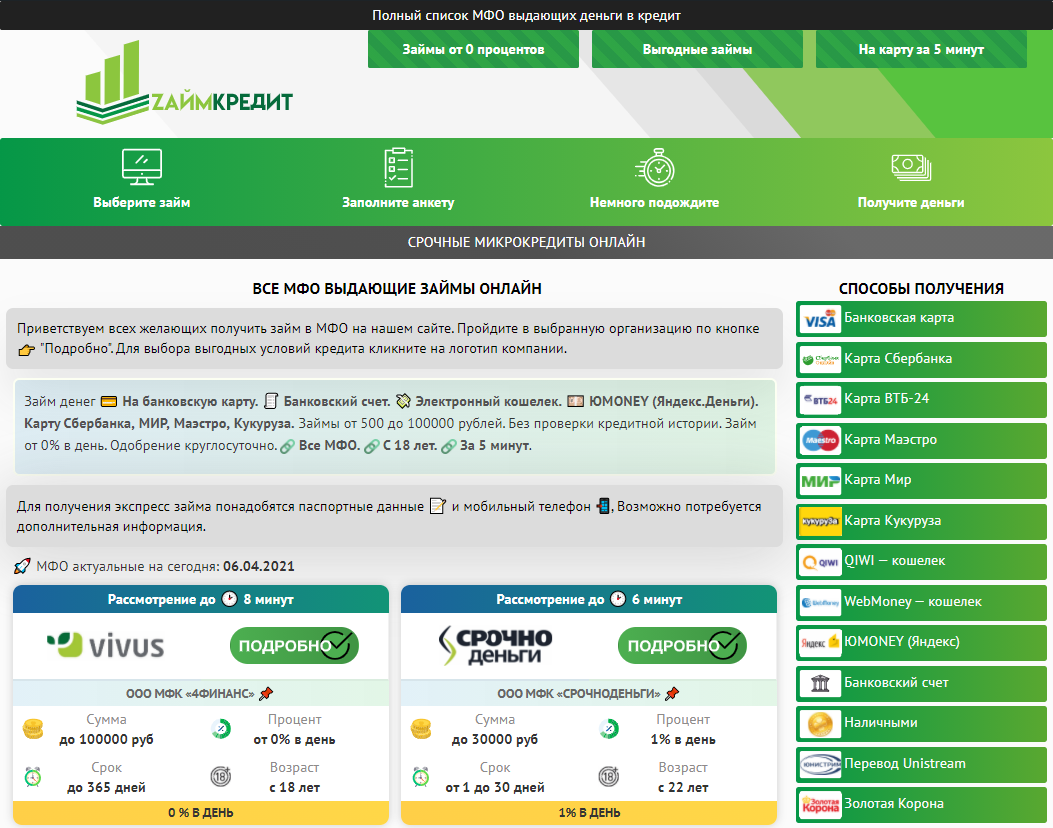 Интернет мфо. Займ на карту мгновенно круглосуточно.